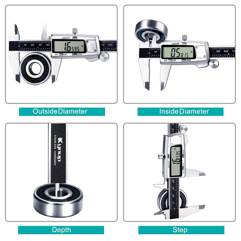 [Australia - AusPower] - Kynup Digital Caliper, 150mm Electronic Calipers Measuring Tool, Precision Digital Tool Vernier Micrometer Measuring Tools with Mm/Inch/Fraction Conversion Black 