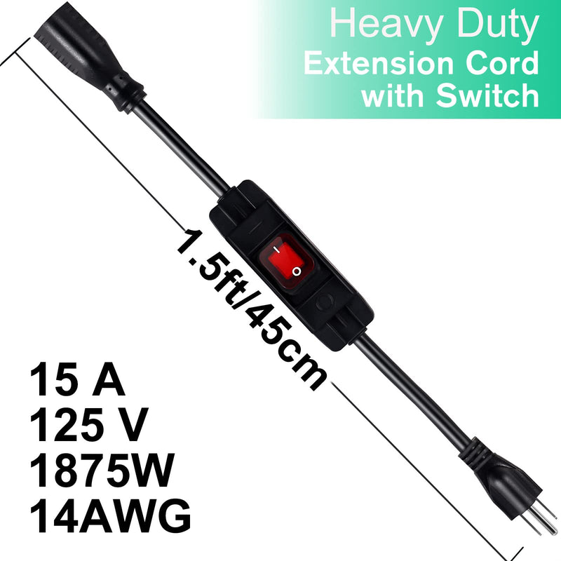 [Australia - AusPower] - Outdoor Waterproof On/Off Switch Extension Cord, Heavy Duty 125v/250v Black SJTW Cord (1.5 Ft, Black) 1.5 Ft 
