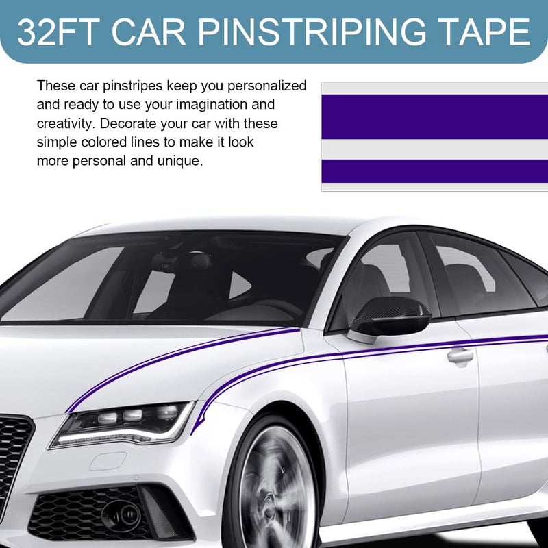 32Ft Car Pinstriping Tape, Pinstripe Body Sticker, Vinyl Automotive Pinstriping Tape Stripe Decal, Auto DIY Body Side Stripes Trim Sticker for Auto Motorcycle Home (Purple) Purple