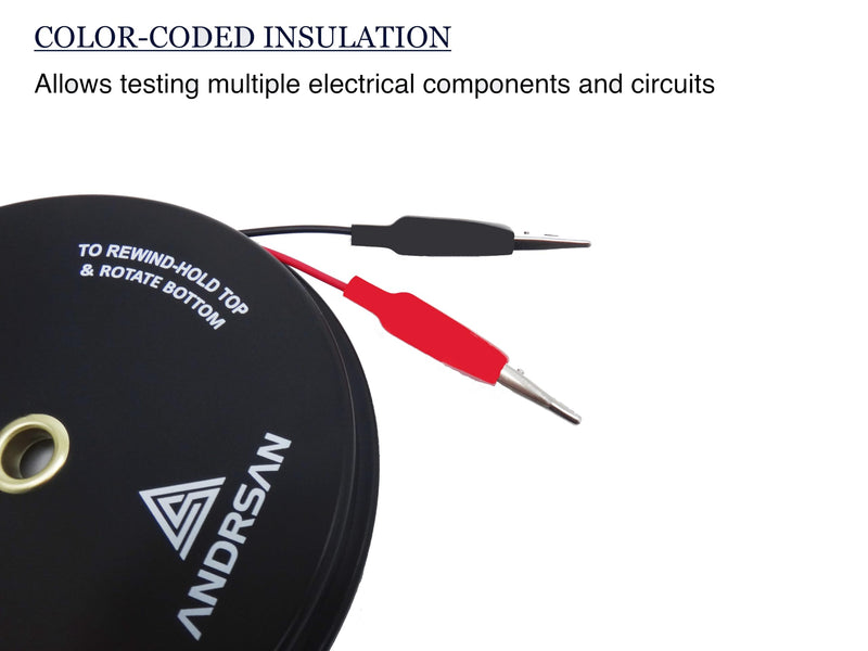 [Australia - AusPower] - 2 Wire 30’ Retractable Test Leads with 2” Alligator Clips, 18 Gauge Electrical Copper Wire, Impact-Resistant Reel, Black 