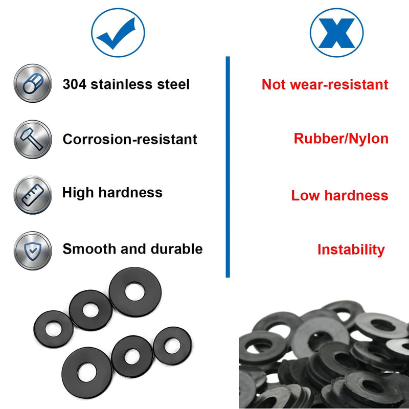 [Australia - AusPower] - 375PCS Black Pop rivet washers assortment kit for Black Pop Rivets Diameter 3/32",1/8",5/32",3/16", 1/4" 304 Stainless Steel pop Rivet Washer Aluminum pop rivet washers Blind rivet washer 3/32",1/8",5/32",3/16", 1/4" 