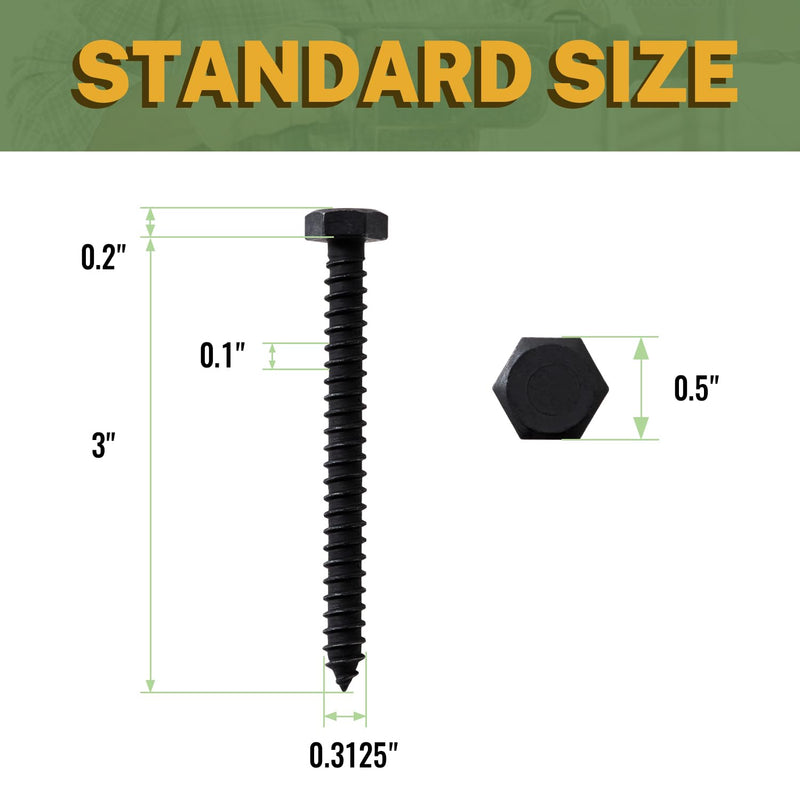 [Australia - AusPower] - LIONMAX Lag Screws Bolts 5/16" x 3 Inch, 15-PCS, Stainless Steel Black Lag Bolt, Hex Head Wood Screws 5/16" x 3" 