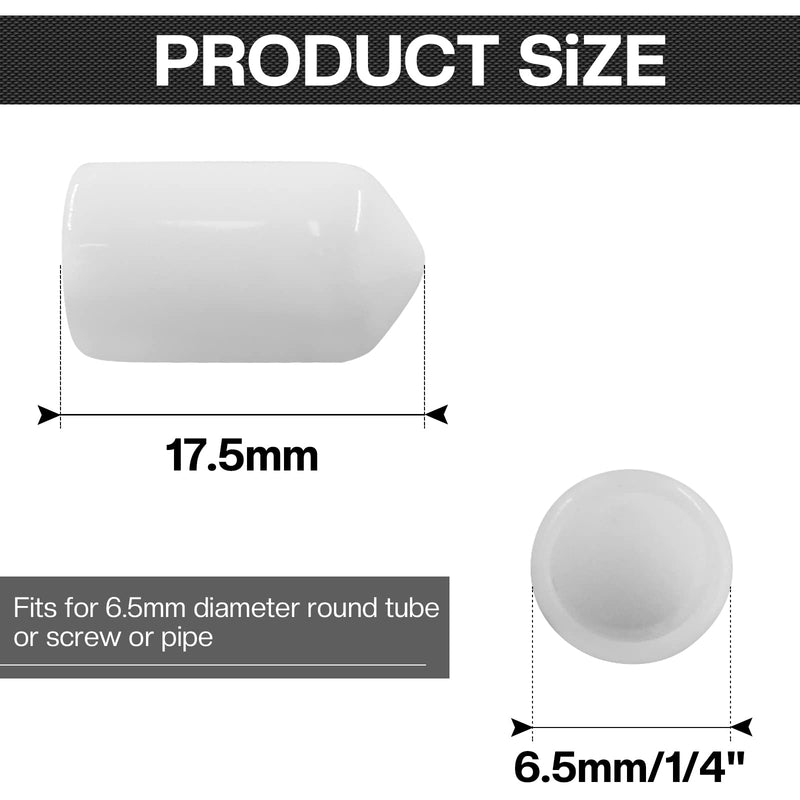 [Australia - AusPower] - 60PCS Round Rubber End Caps 1/4 inch/6.5mm Screw Thread Protectors Round Tube Bolt Cap Cover White Vinyl Tube Caps (White, 6.5mm Inner Dia) 1/4 inch (6.5mm) 