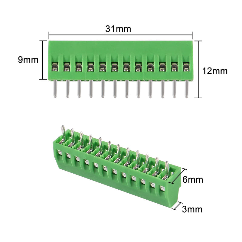[Australia - AusPower] - DIANN 10pcs PCB Connectors 12 Pin 2.54mm 0.1" Pitch Screw Terminal Block Connector 150V 6A PCB Terminal Block Connector for 26-18AWG Cable 12Pin-10pcs 