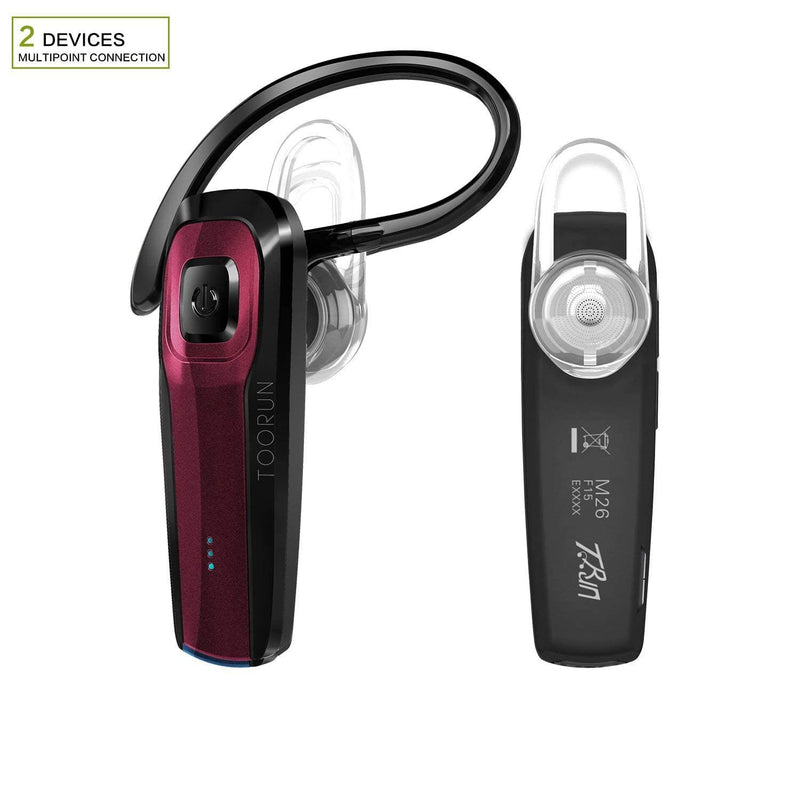 [Australia - AusPower] - Bluetooth Earpiece, M26 Bluetooth Headset Handsfree Wireless Headphone with Noise Cancelling and Microphone Compatible for Android iPhone Cell Phone Laptop - Red 
