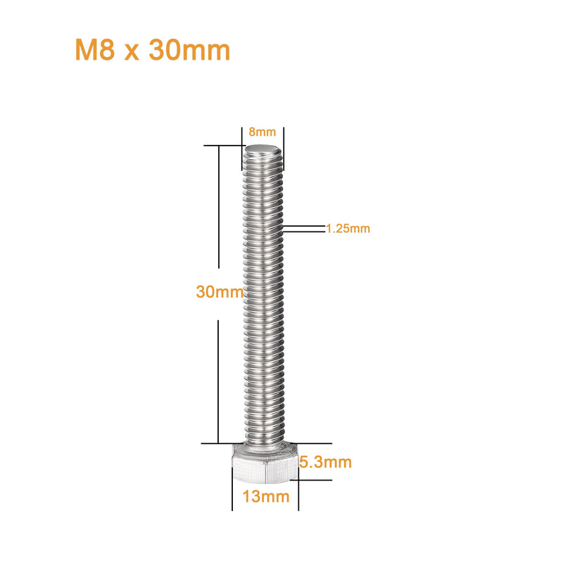 [Australia - AusPower] - binifiMux 10-Pack M8 x 30mm Hexagon Bolts Hex Screws,M8 Hex Nuts M8 Flat Washers/Spring Lock Washers Set, 304/18-11, Plain Finish M8 x 30mm 40pcs 