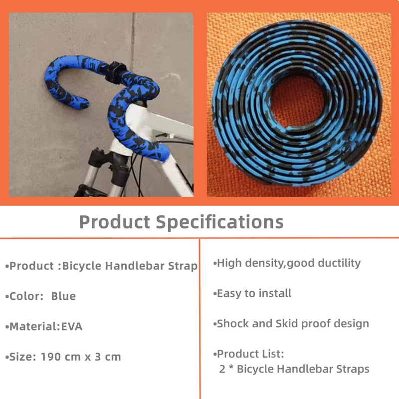 Road Bike Handlebar Tape, Non-Slip Bicycle Bar Tape Shock Resistant Comfortable Damping Sweat Breathable Delicate Touch Cycling Bar Wraps Handle Strap， 2 Rolls 190 cm x 3 cm Blue