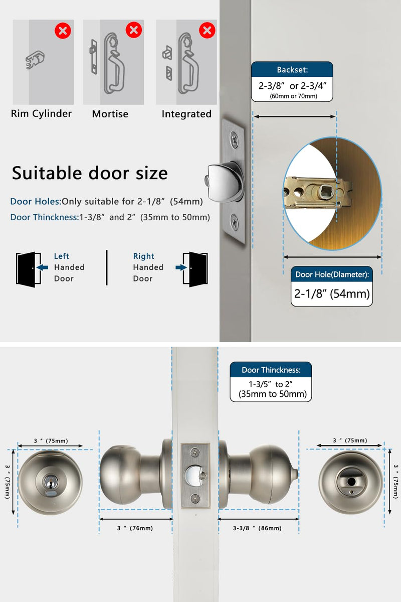 Smart Door Lock, Fingerprint Door Knob with Lock, Autolock Biometric Door Lock, Keyless Thumbprint Entry Door Lock for Bedrooms, Hotels, Apartments, Offices and Garages