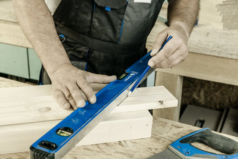 [Australia - AusPower] - Högert Technik - Wasserwaage 120 cm, Verfügt über 3 Libellen: 0 ° / 45 ° / 90 °, Wasserwaagen aus Aluminium, Stoßdämpfende Endkappen, Größe: 120×5.65×2.1 cm, HT4M012 Blue 