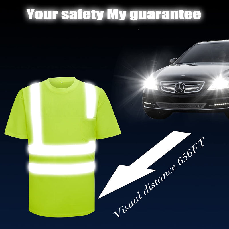 SIFE High Visibility Reflective T-Shirt with Hi Vis ANSI Reflective Strip Safety Lime Yellow Short Sleeve Large Lime,yellow