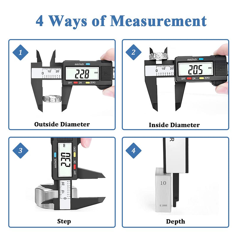 [Australia - AusPower] - Mesee Digital Caliper, 150mm Accuracy LCD Digital Caliper Gauge Carbon Fiber Electronic Micrometer Ruler Measuring Tool for Length Width Depth Inner Diameter and Outer Diameter 