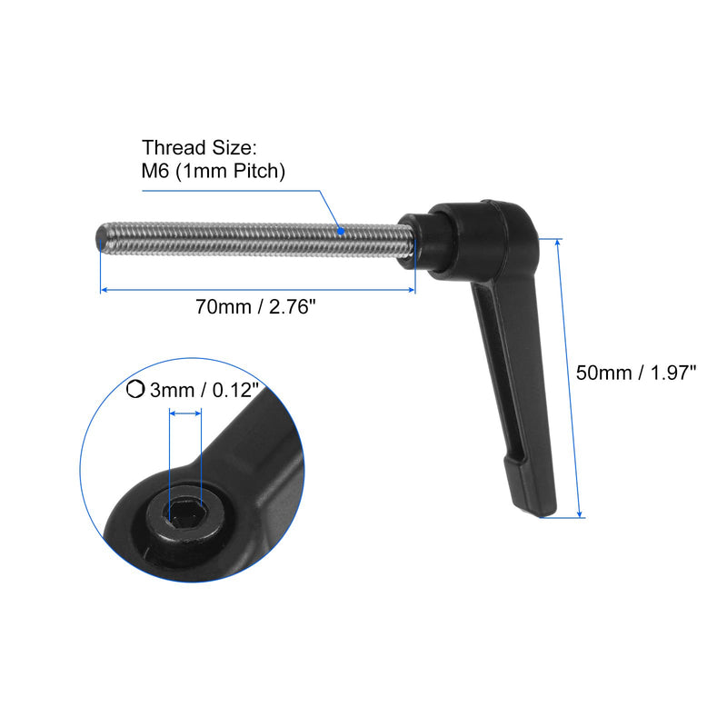 [Australia - AusPower] - uxcell 2pcs Clamping Lever Handles, M6 x 70mm 304 Stainless Steel Threaded Male Stud, Adjustable Handles Locking Quick Release Ratchet Push Button Bolt Knobs, Black 