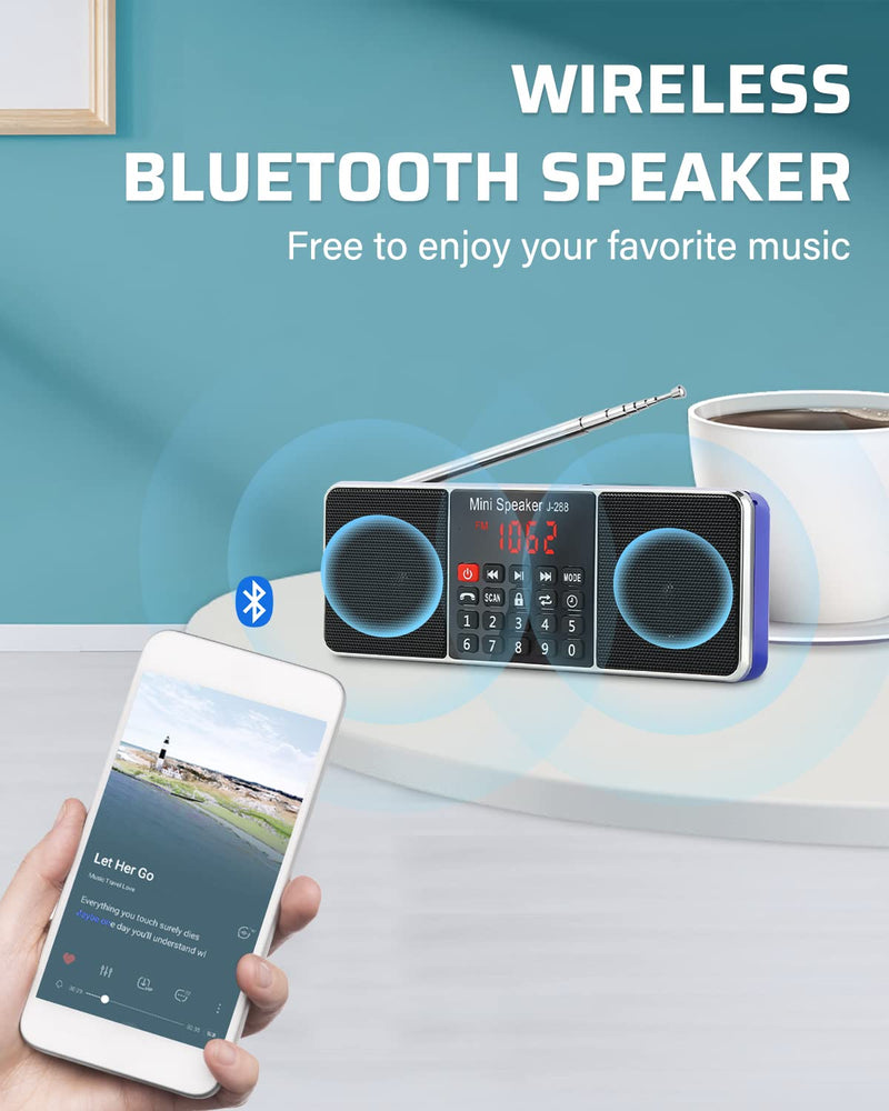 [Australia - AusPower] - PRUNUS J-288 Portable Radio AM FM Radio with Bluetooth Speaker, Sleep Timer, Power-Saving Display, Ultra-Long Antenna, AUX Input & USB Disk & TF Card MP3 Player, NO Manual Preset Blue 