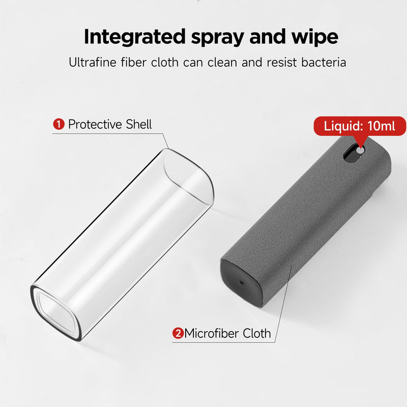 [Australia - AusPower] - YTT Screen Cleaner, All-in-One Spray & Wipe Cleaner, with Transparent Protective Shell for All Phones, Laptop and Tablet Screens (Gray) Gray 