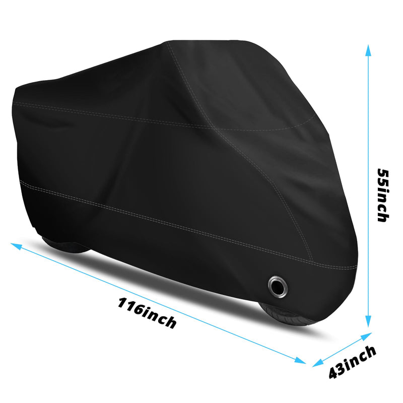 [Australia - AusPower] - XYZCTEM Motorcycle Cover -Waterproof Outdoor Storage Bag,Made of Heavy Duty Material, Fits up to 116" All Motors(Black& Lockholes& Professional Windproof Strap) 116" Black 