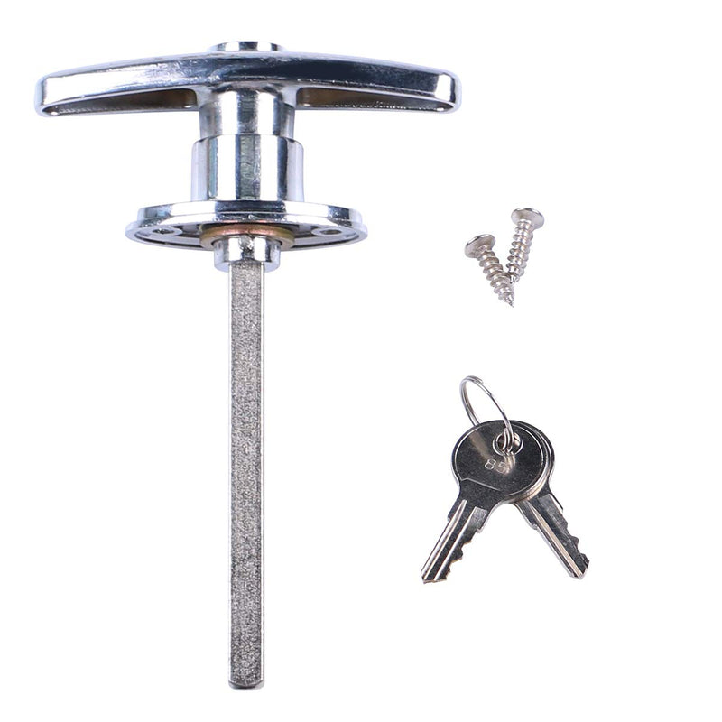 Garage Door Lock T-Handle Universal Replacement Hardware Locking for Manual Open in Chrome with 2 Keys self-Tapping Screws
