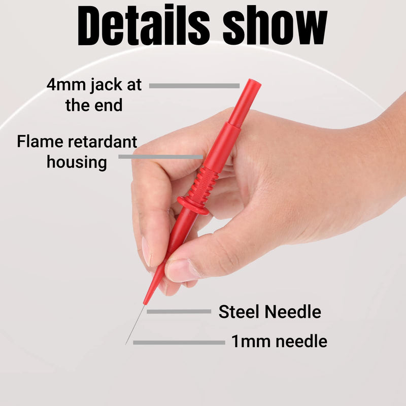 [Australia - AusPower] - 2Pcs(Black+Red) Slim-Reach Test Probe, Multimeter Testing Probe, Piercing Needles, Plug Socket Insulated, Quality Material, Easy to Use, 600V/10A, P5008 