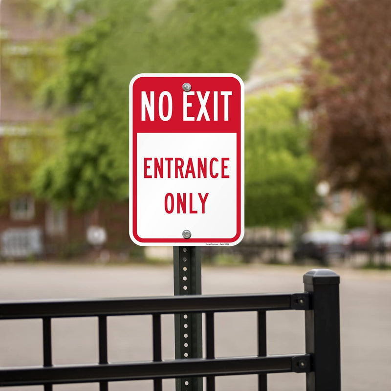SmartSign 18 x 12 inch “No Exit - Entrance Only” Metal Sign, Screen Printed, 63 mil Laminated Rustproof Aluminum, Red and White, Made in USA Non-Reflective