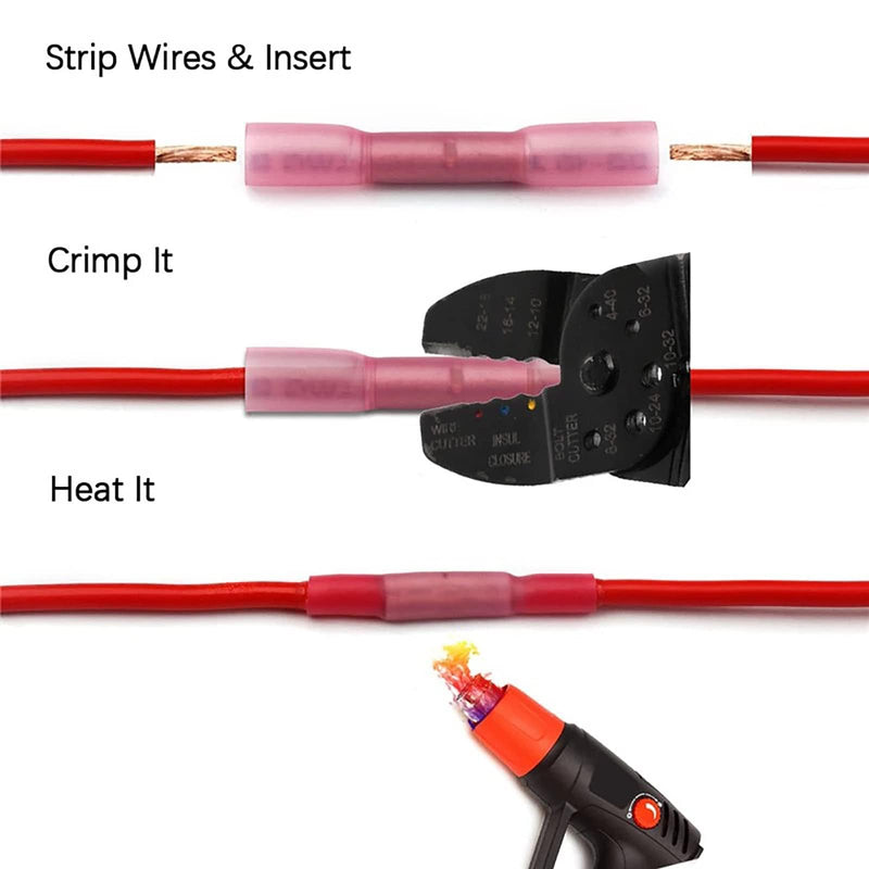 Pack of 20 22-16 AWG Waterproof Cable Connectors BHT1.25, Cable Connector | Butt connector with heat shrink tube, insulated waterproof crimp connector, shrink connector, crimp connector, blue