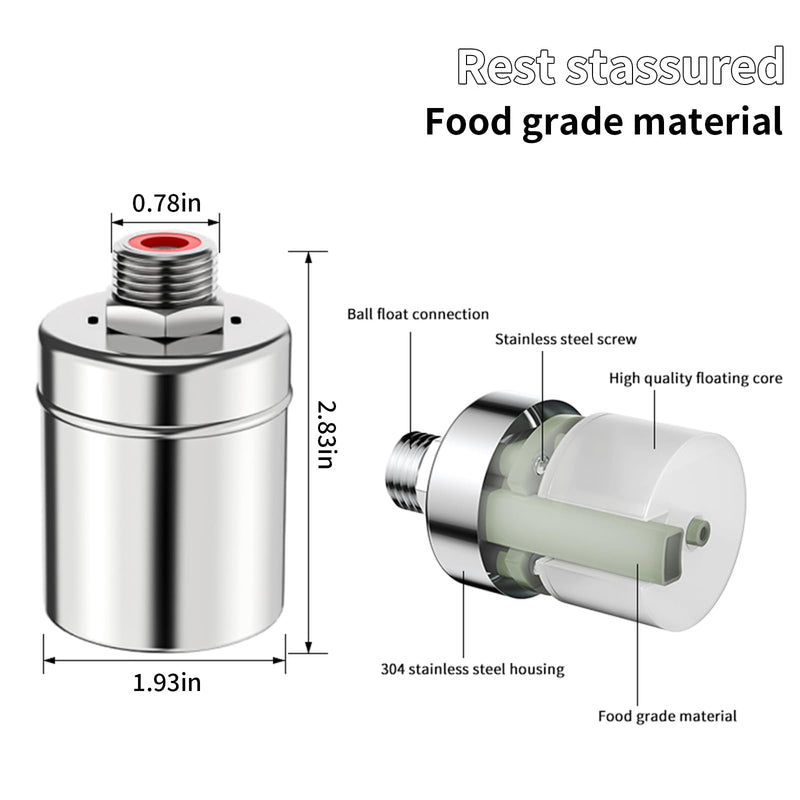 [Australia - AusPower] - Stainless Steel Automatic Water Level Control Float Valve, 2-Pack, 1/2 inch,304 Grade Side Inflow Design for Water Tanks, Swimming Pools, Livestock Tanks (side water) side water 