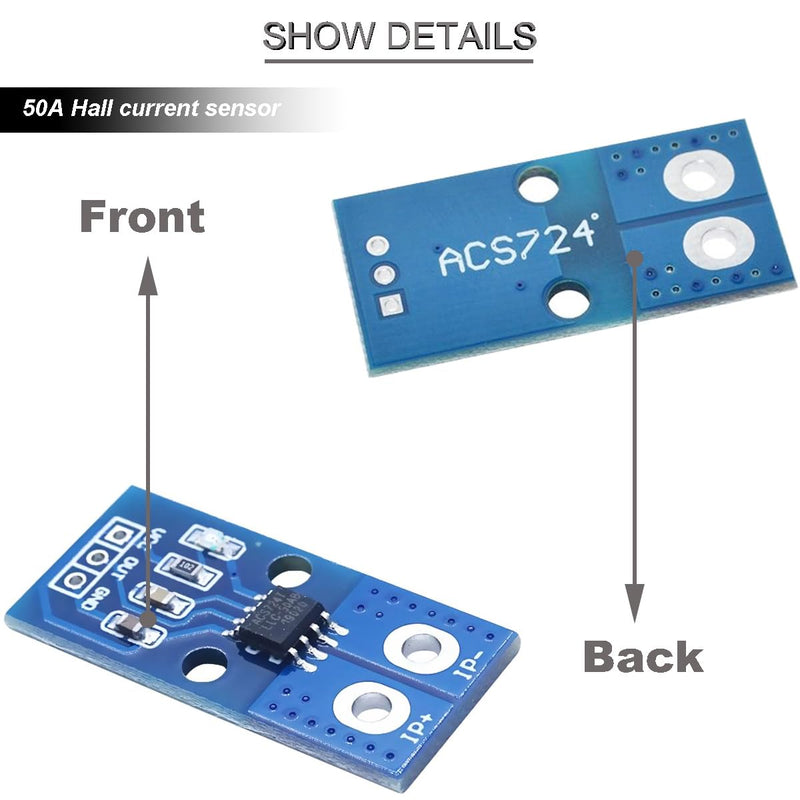 [Australia - AusPower] - 2 pcs Hall Current Sensor Module ACS724 50A Range AC/DC Hall Efect Current Sensor with Dupont Cable for Current Measurement 
