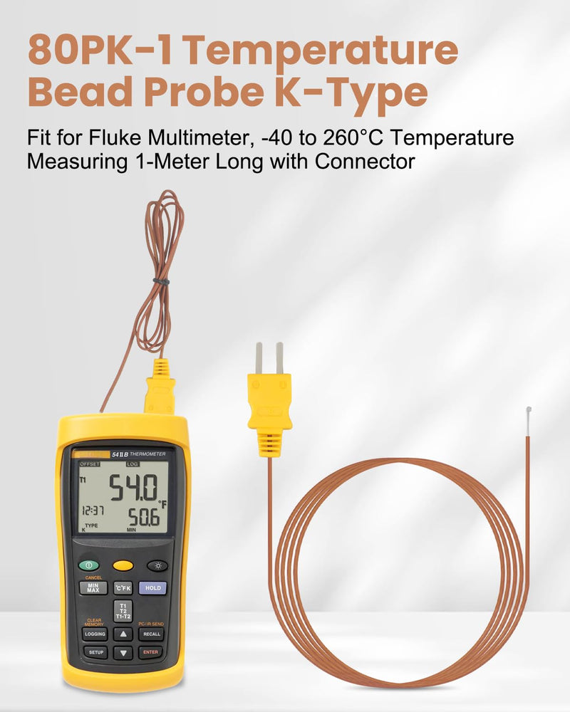 [Australia - AusPower] - 80PK-1 K-Type Bead Temperature Probe Fit for Fluke thermocouple Meters, 1M Length High Accuracy 