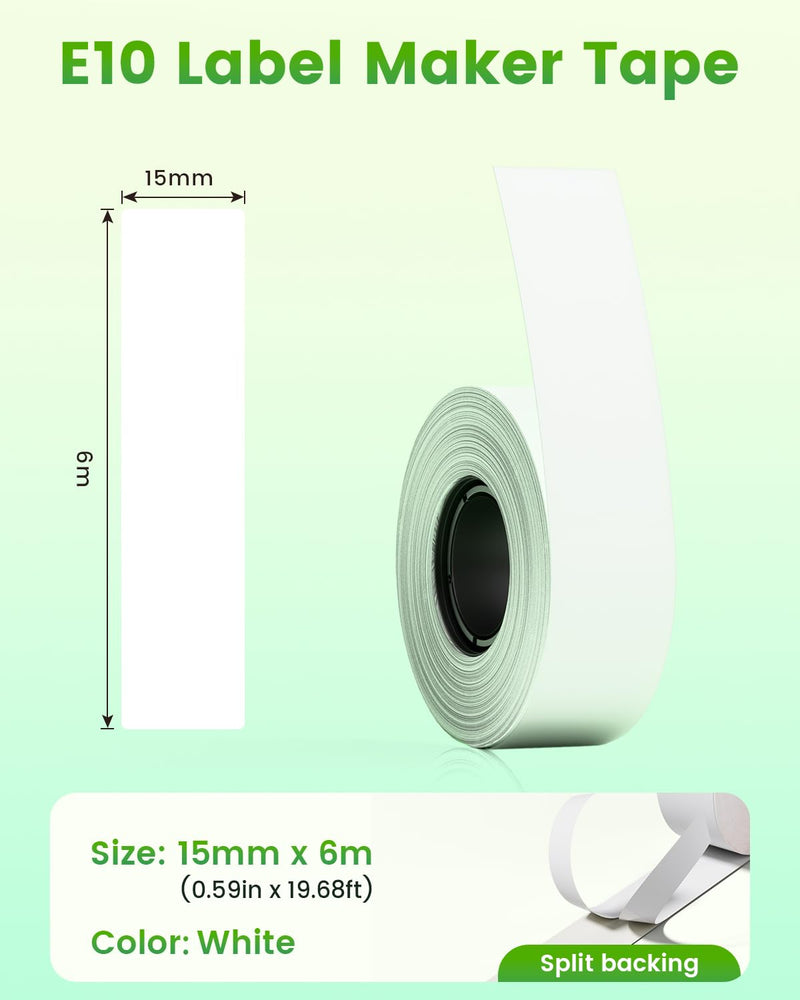 6 Rolls Continuous Laminated Thermal Label Tape Refill Compatible with SUPVAN E10 & E11 Label Maker Tape,Black on White, 0.59in × 19.7ft (15mm × 6m), Self-Adhesive Multipurpose Labeling Tape 6