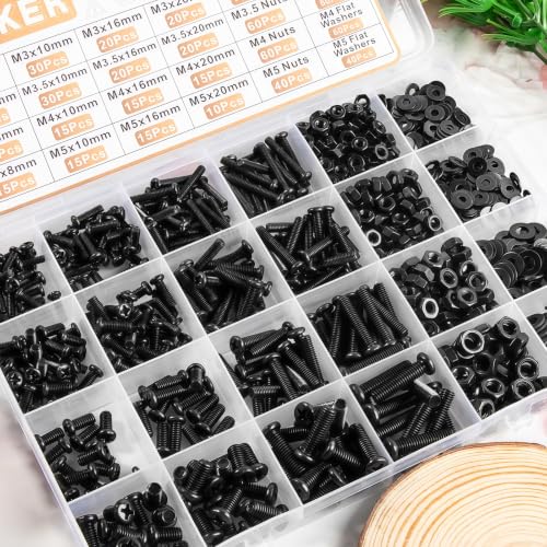 VAPKER metric pan head Phillips machine screw assortment set with black oxide bolts, nuts, and washers