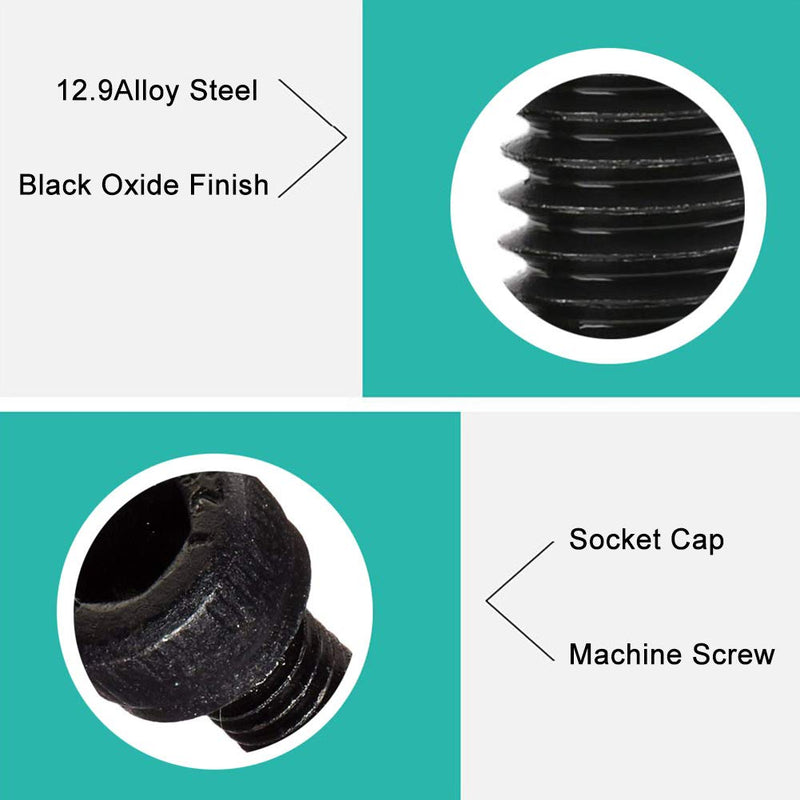 [Australia - AusPower] - 100Pcs M3x22mm Socket Hex Head Cap Screws Metric Alloy 12.9 Steel Fully Threaded Knurled Bolt Machine Black 