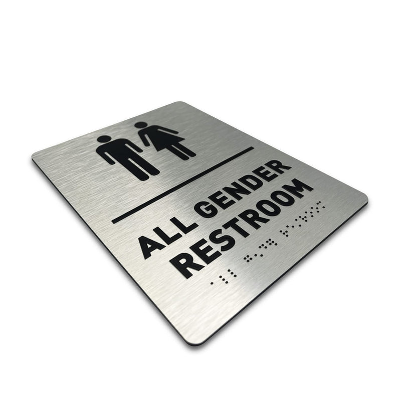 All Gender Bathroom Sign by GDS - ADA Compliant, Wheelchair Accessible, Raised Icons, & Grade 2 Braille - Includes Adhesive Strips for Easy Installation - All Gender Restroom Sign for Business, Bathroom Signs for Business, Restroom Signs - 6" W x 8" H ...