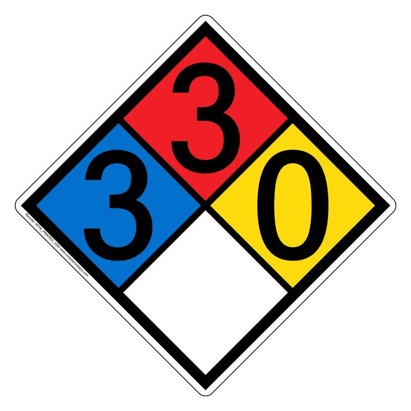 15 inch NFPA 704 Placard Diamond, Aluminum Metal NFPA Sign 3-3-0-0 with Mounting Holes for Health, Fire Hazard Identification, Made in the USA by ComplianceSigns 15" Diamond
