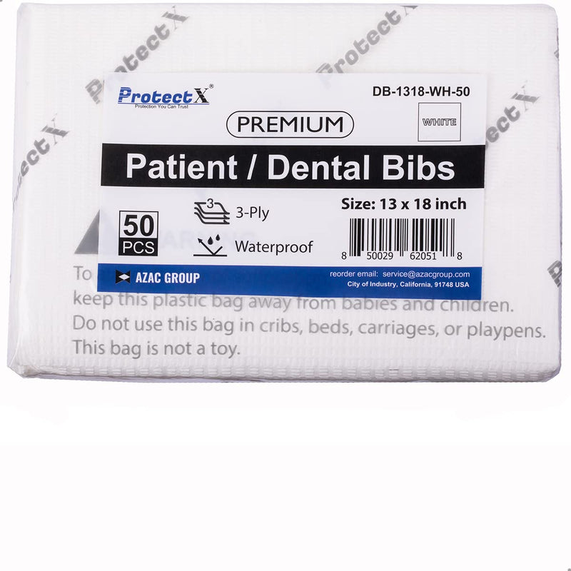 [Australia - AusPower] - ProtectX 50Pcs Disposable Dental Bibs White 13"x18", 3 Ply Waterproof Tattoo Bib Sheet, High Absorbent Nail Salons Tray Cover and Table Cover Supplies, Upgraded Quality 50 