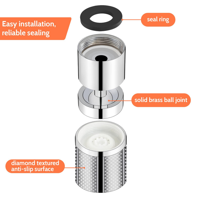 HUAERSICO Universal Kitchen Tap Attachment Stainless Steel with Three Jet Types | Swivel Tap Extension with Six Tap Adapters for Kitchen and Bathroom Silver White in Chrome