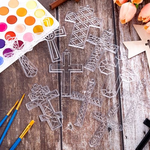 Wonderjune 60 Sets Ramadan Suncatcher Decorations Window Eid Christian Cross Suncatcher Ornaments Paint DIY Religious Art Suncatchers Crafts Kit for Jesus Sunday Activities Project Party