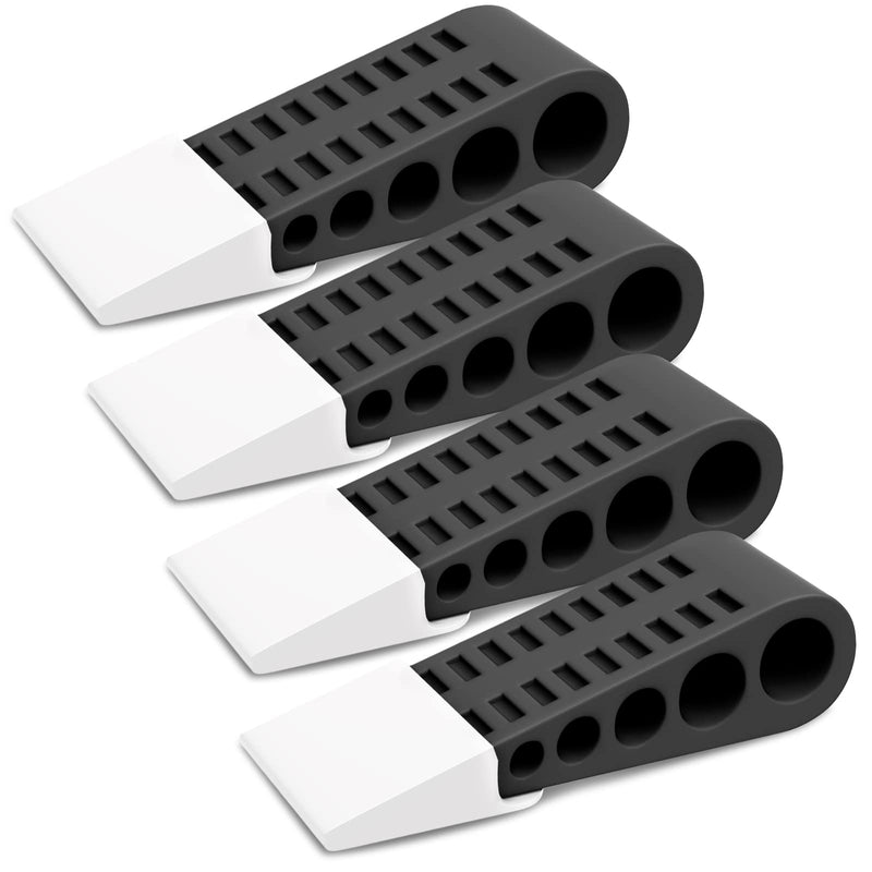 [Australia - AusPower] - Rubber Door Stoppers for Bottom of Door - 4 Pack Door Stop Wedge with Holder Heavy Duty Doorstop for Home Office Dorm Classroom Garage Stackable on Multi Floor Carpet Concrete Tile Linoleum & Wood 4 Pack Black 