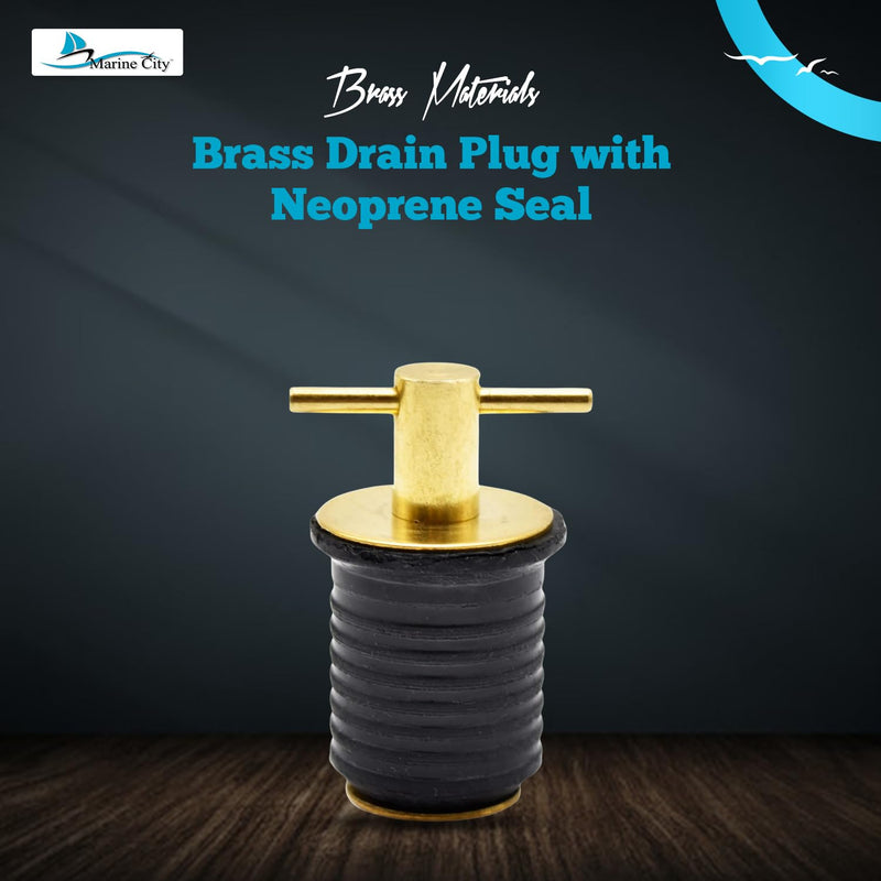 MARINE CITY Brass Drain Plug with Neoprene Seal – Rust-Proof, Corrosion-Resistant, Ideal for Boats, Yachts, Kayaks 1” Drain Plug