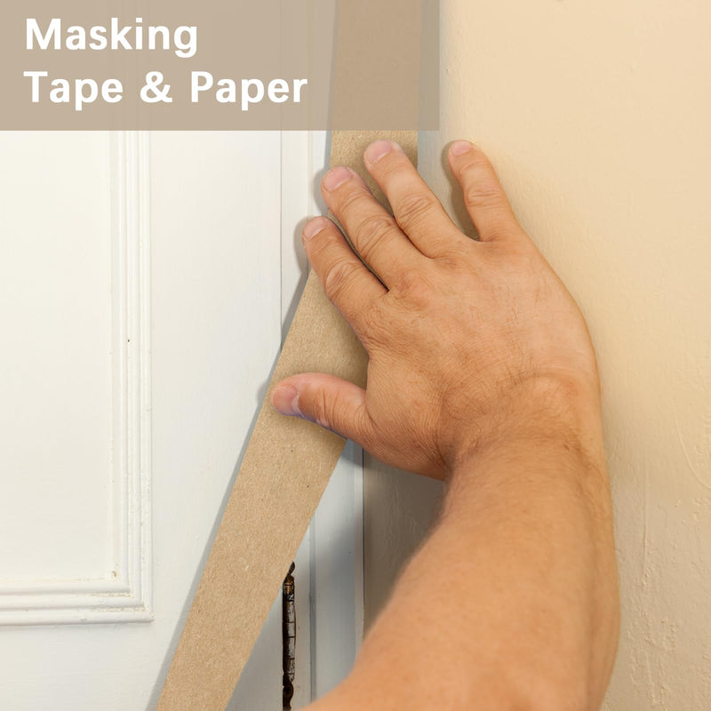 4 Rolls Pre-Taped Masking Paper for Painting - 6 inch x 50 feet Tape and Drape Painters Paper, Paint Adhesive Protective Paper Roll for Covering Skirting, Frames, Cars and Auto Body