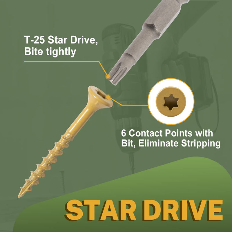 [Australia - AusPower] - LIONMAX Wood Screws 1-1/2 Inch, Deck Screws #8 x 1-1/2", 100 PCS, Rust Resistant, Epoxy Coated, Exterior Wood Screw, Outdoor Decking Screws, Torx/Star Drive Head, T25 Star Bit Included, Tan #8 x 1-1/2" 
