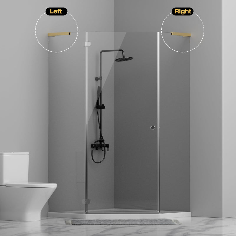 Ranbo Sleeve-Over Shower Panel Support Bracket, Left Side Installation | 304 stainless steel, fits 1/4" - 1/2" (6-12 mm) thick glass, mirror gold, no glass drilling Left Side Glass Polished Gold