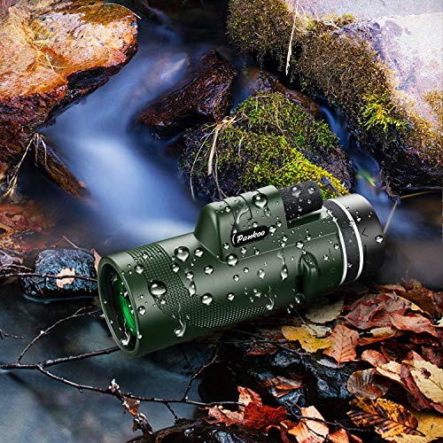Pankoo 40x60 HD High Power Adult Monocular with Tripod and Smartphone Adapter - Ideal for Birdwatching, Hiking, Traveling Concerts - BAK4 Prism, Clear Colors, Durable and Portable Military Green