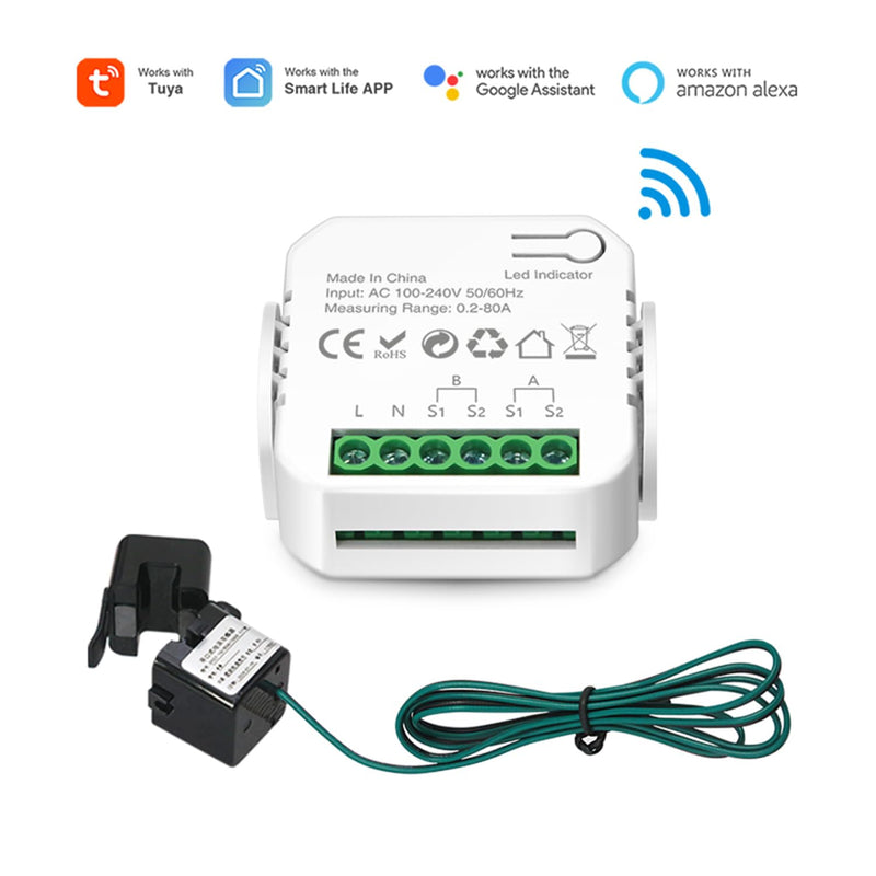 [Australia - AusPower] - WiFi Smart Energy Meter: Dual Channel Smart Energy Monitor, Smart Power Meter with 2 80A CT Clamp, App Remote Monitoring, Real Time Data, Tuya Smart/Smart Life App Control Smart Home Energy Monitor 