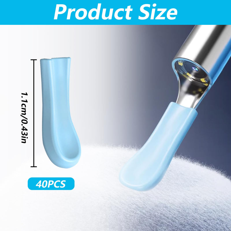[Australia - AusPower] - Pack of 40 Silicone Ear Cleaner Replacement Tips for Earwax Removal for Ear Camera, Silicone Ear Cleaner Head Ear Spoon Replacement Heads Replacement Tips for Ear Camera Tips Accessories (Blue) 