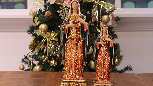 Virgin Mary Statue Sacred Heart Figure Resin Sculpture 11.25 inch Savior Figurine Catholic Religious Gift Home Chapel Decoration Orange