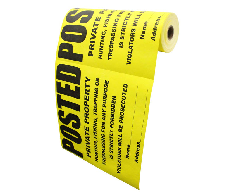 100 Per Roll Custom Posted Yellow Private Property Sign by WristCo - 11" x 11 " Outdoor, Weatherproof Tear- Resistant Tyvek High Visibility for Warning No Trespassing Hunting Fishing Trapping, Made in USA 100 Signs