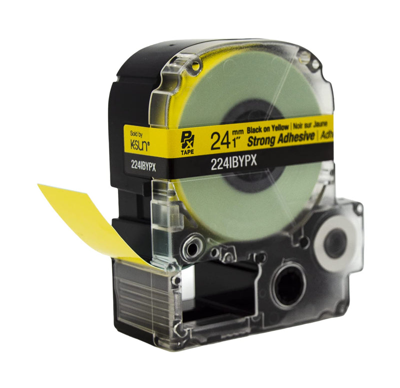 Epson LABELWORKS 224IBYPX Genuine PET (Polyester) Tape Cartridge - Black on Yellow Strong Adhesive Standard Industrial Label Maker Tape - 1" (24MM) Wide, 30'