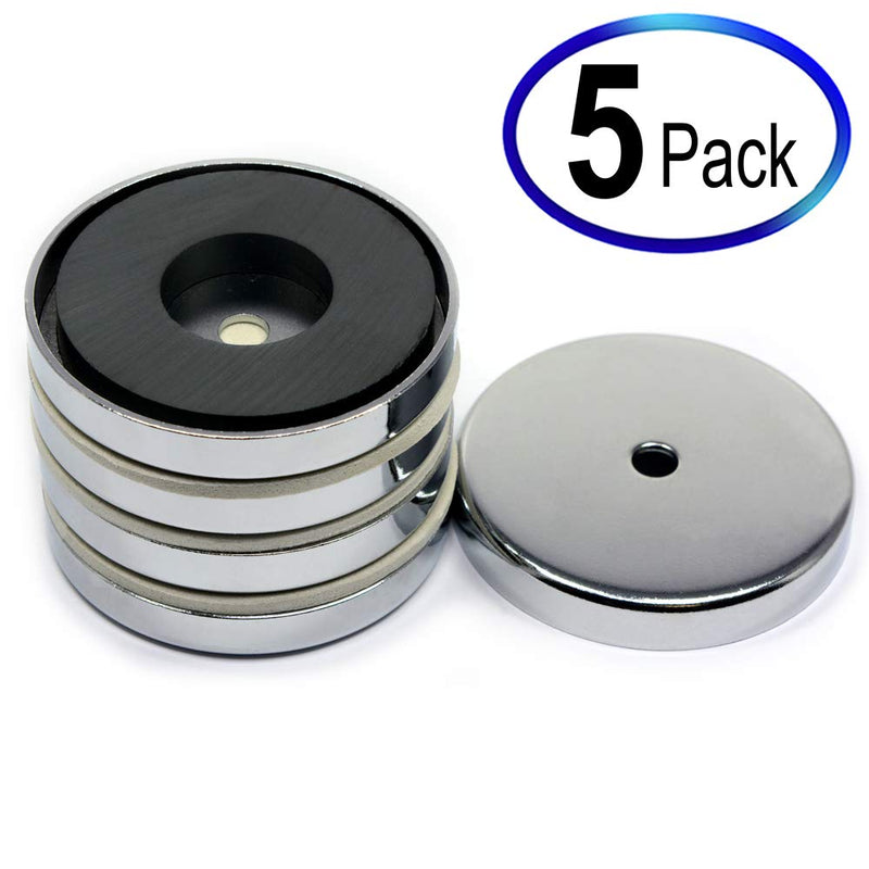 [Australia - AusPower] - CMS MAGNETICS - 5-Pack RB60 C8 Ceramic Ferrite Round Base Magnet with Anti-Corrosion Chrome Plated Steel Cup and 50 LB Pull Force - Cup Diameter: 60.4mm, Center Hole: 6.9mm, Thickness: 8.9mm 