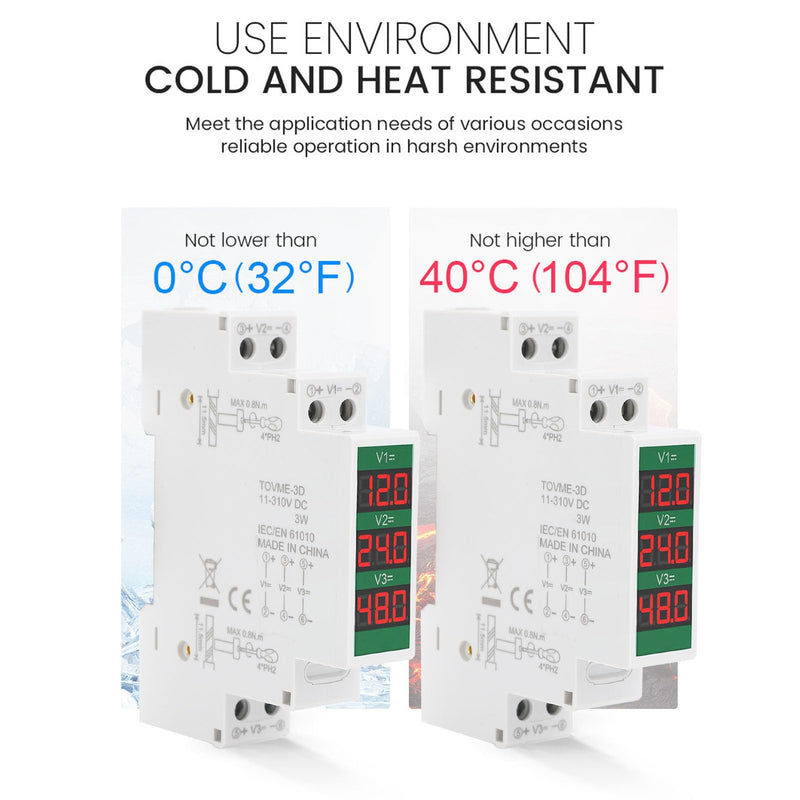 [Australia - AusPower] - DIN Rail Voltmeter LCD Digital Display Isolated Triple Way Modular Voltage Meter DC 11 to 310V Easy to Inllustion 
