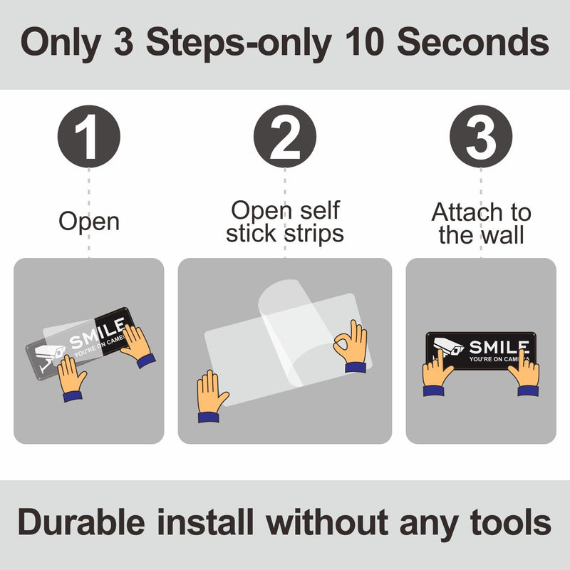 [Australia - AusPower] - Smile Your on Camera Signs 4 Pack 9" x 3.1" Acrylic Camera Signs for Home Security, Include Adhesive Backing 
