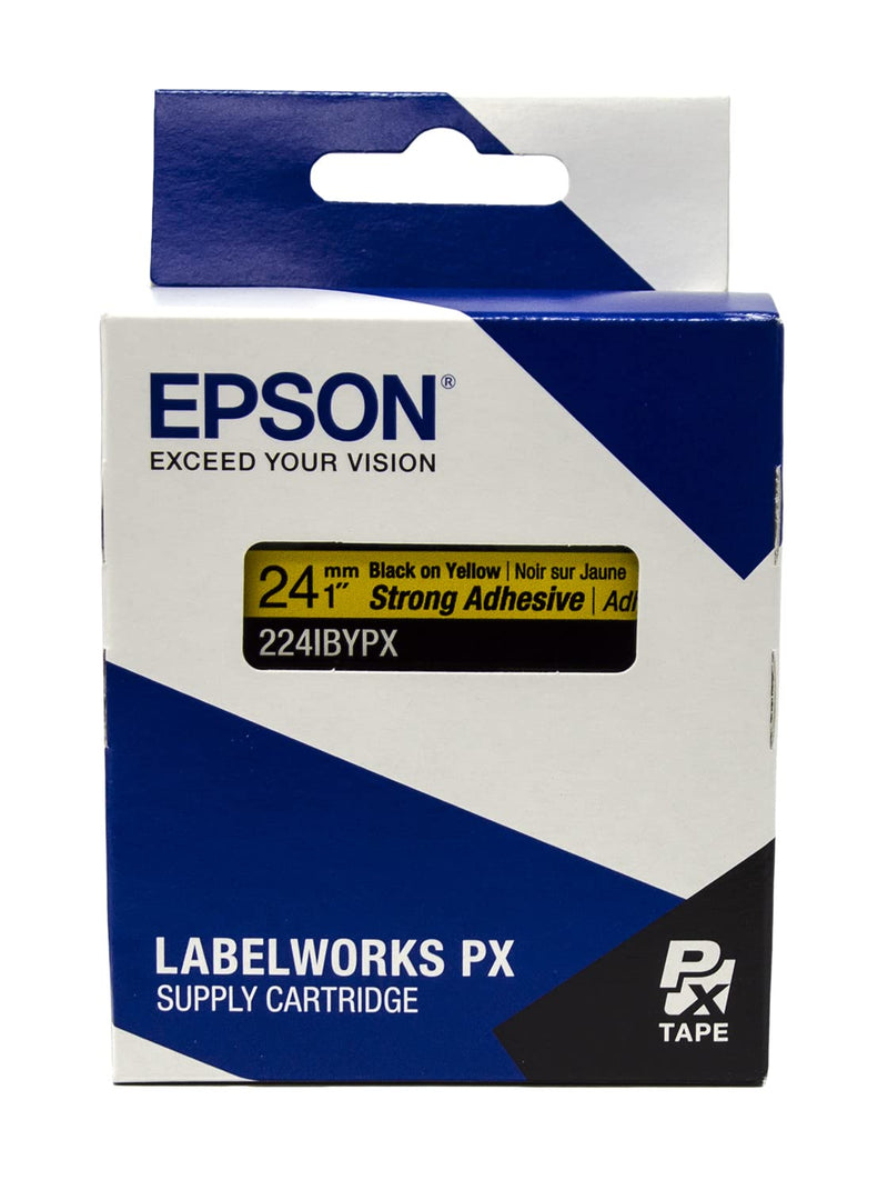 Epson LABELWORKS 224IBYPX Genuine PET (Polyester) Tape Cartridge - Black on Yellow Strong Adhesive Standard Industrial Label Maker Tape - 1" (24MM) Wide, 30'