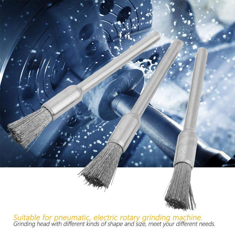 [Australia - AusPower] - 15 pieces steel diameter wire brush 3 mm shaft mini polishing tool for metal, wood, stone surface cleaning (3 x 5 mm) (3*5mm 